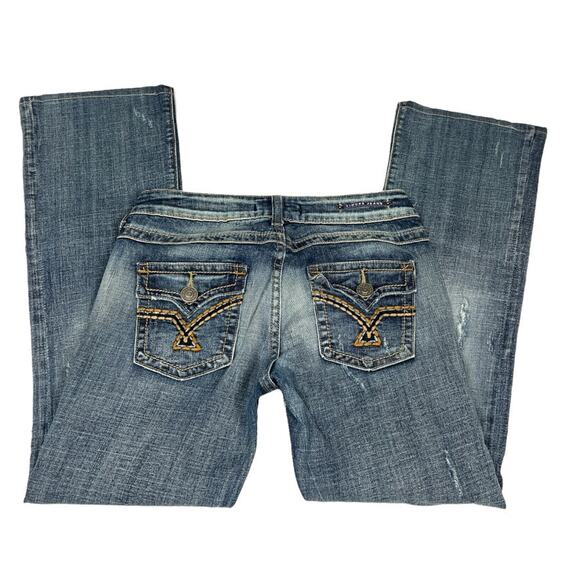 Vigoss Jeans Distressed Bootcut Medium Wash Blue Stretch Denim Women's Juniors 5 - Picture 13 of 13